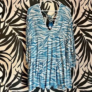 Blue Island Swim Beach Coverup Dress Tropical Print Resort Vacation